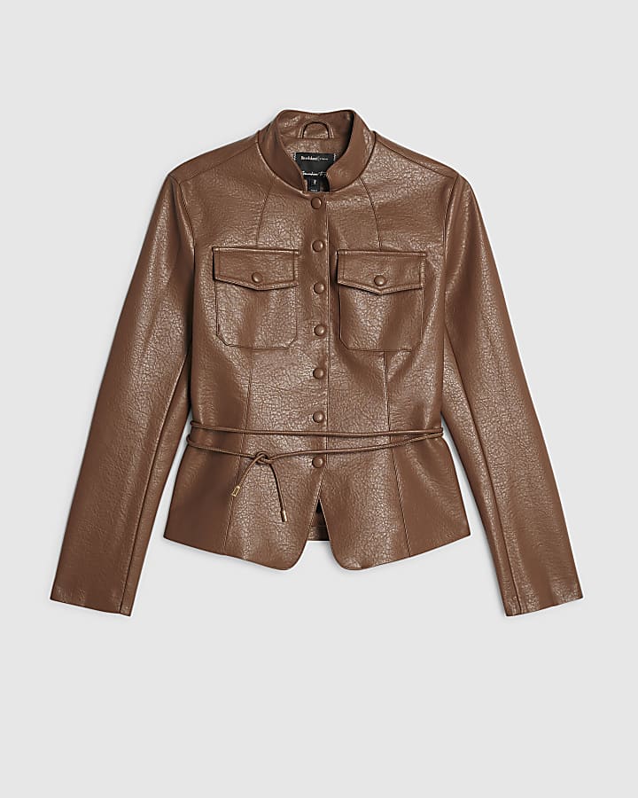 Brown Faux Leather Drummer Jacket