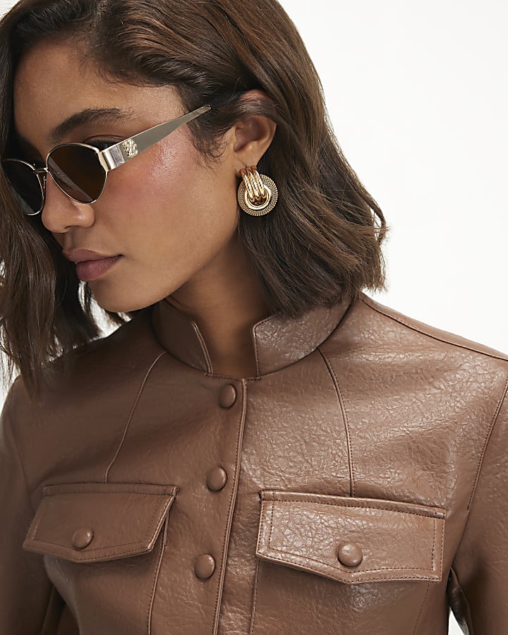 Brown Faux Leather Drummer Jacket
