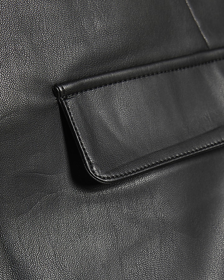 Black Faux Leather Pocket Detail Mini Skirt