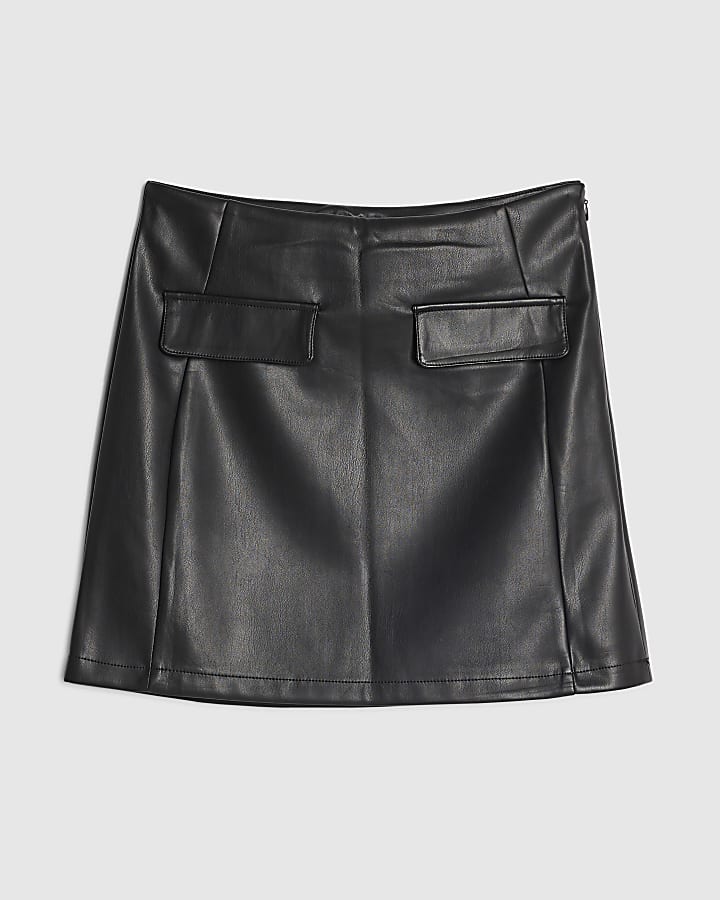 Black Faux Leather Pocket Detail Mini Skirt