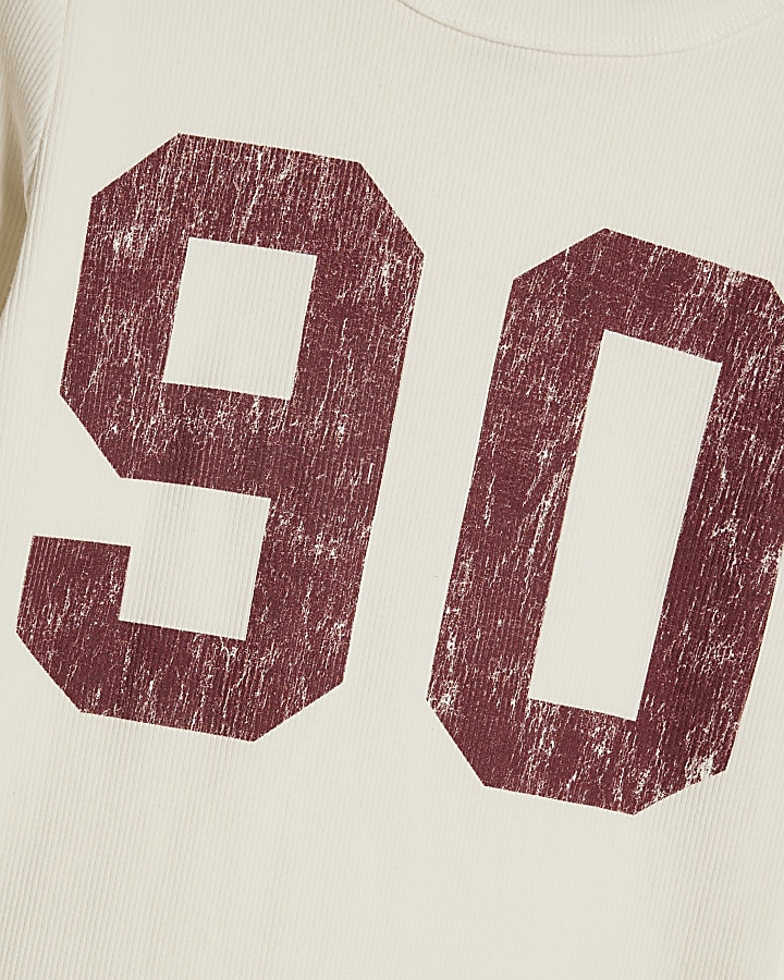 Cream Washed Number Fitted Top