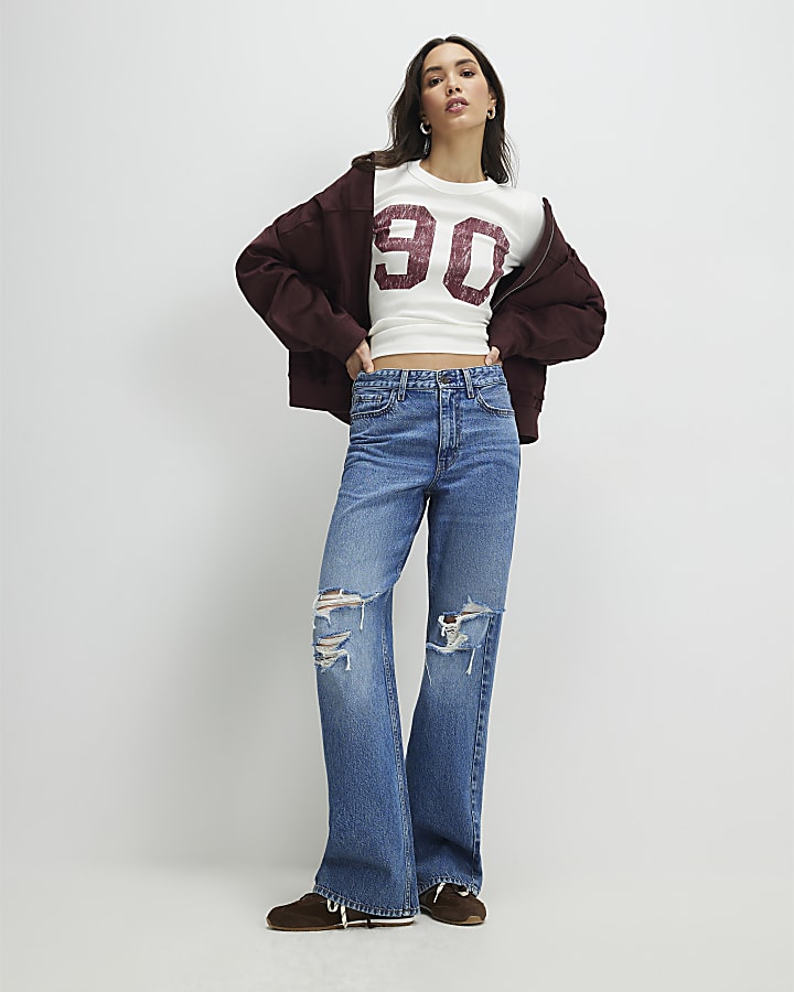 Cream Washed Number Fitted Top