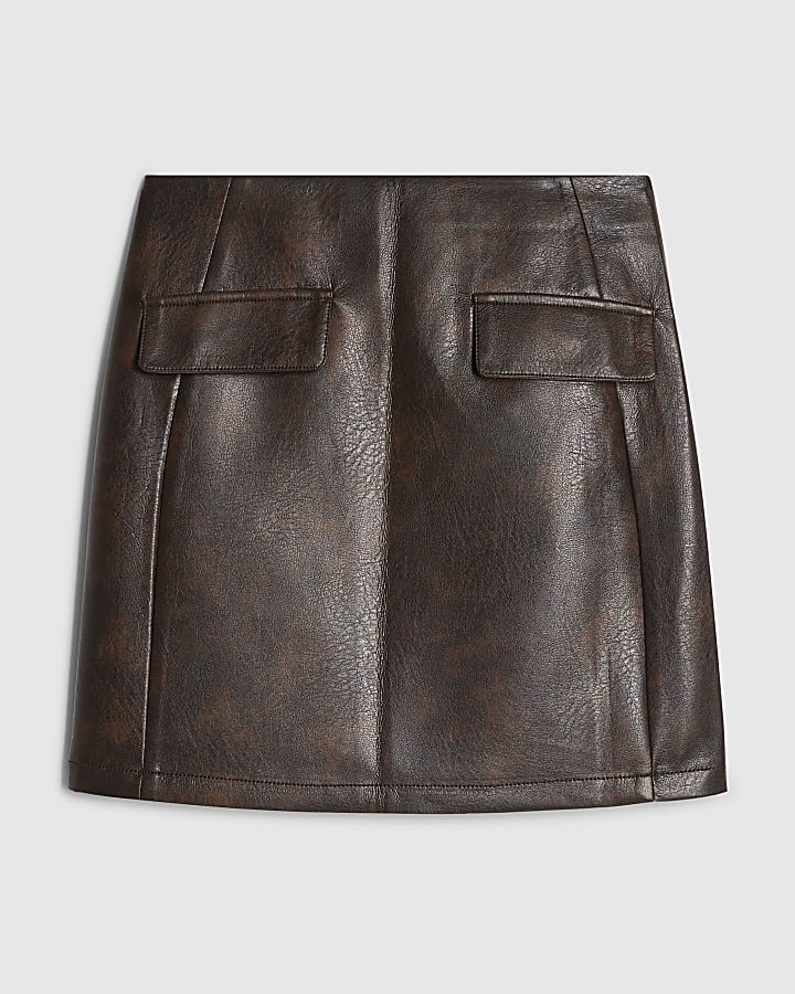 Brown Faux Leather Mini Skirt
