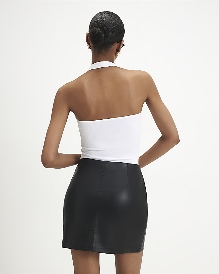 Black Faux Leather Utility Mini Skirt