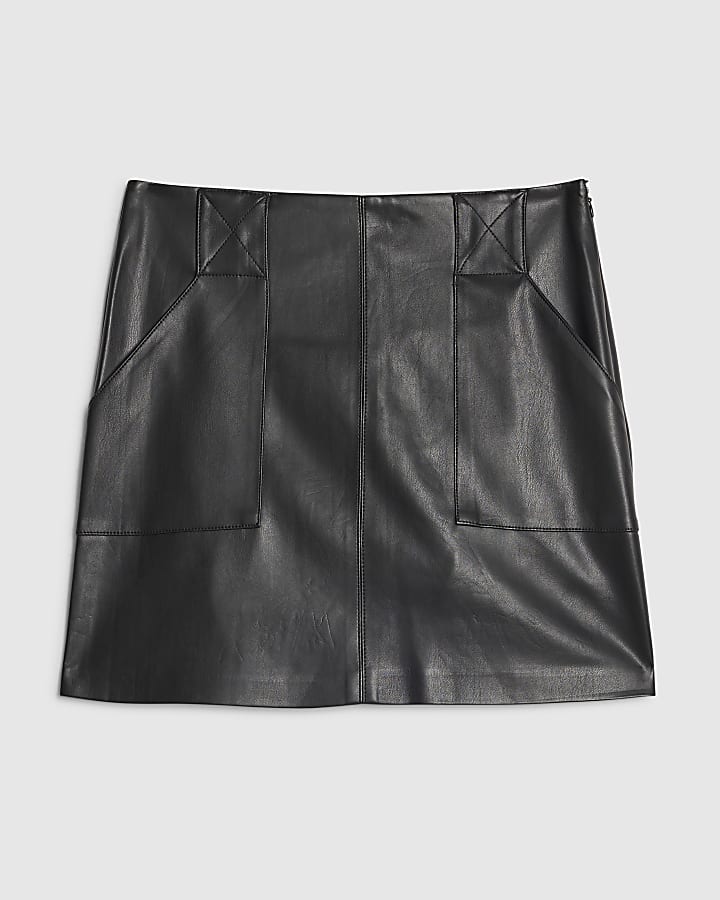 Black Faux Leather Utility Mini Skirt