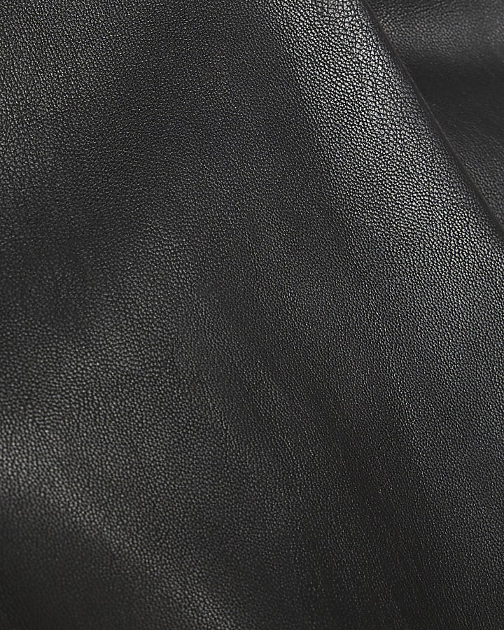 Black Faux Leather Popper Asymmetric Skort