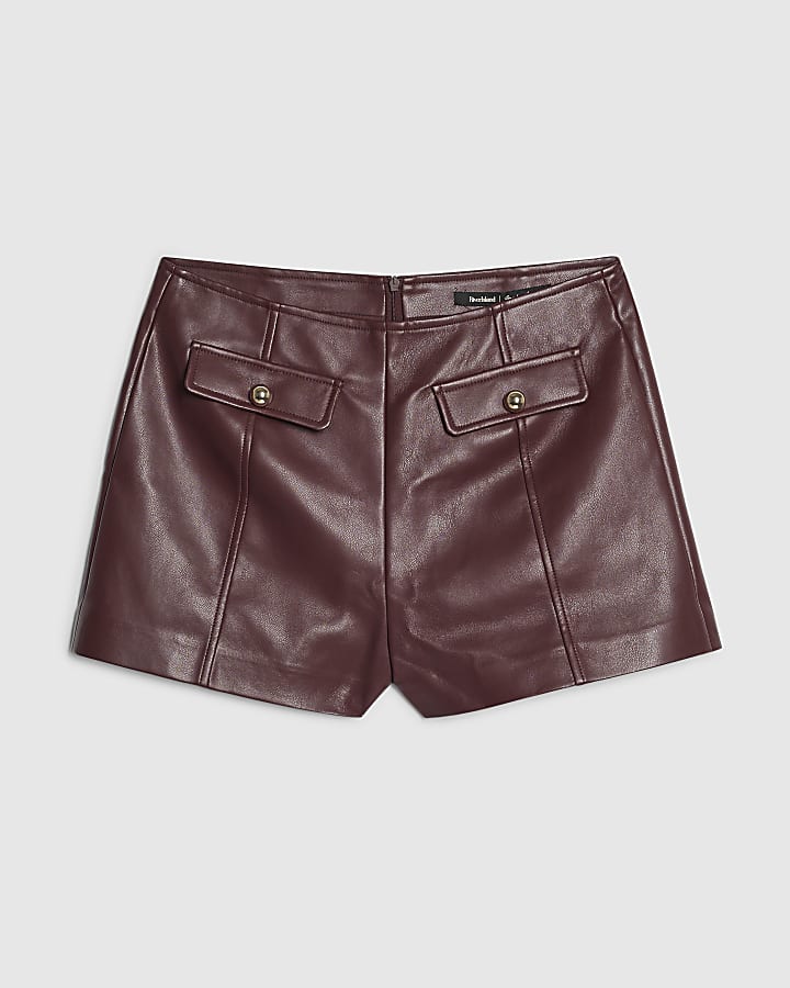Red Faux Leather Shorts