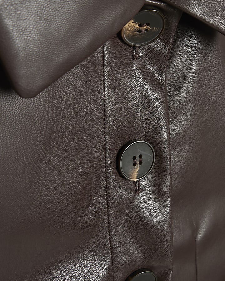 Brown Faux Leather Button Through Shirt