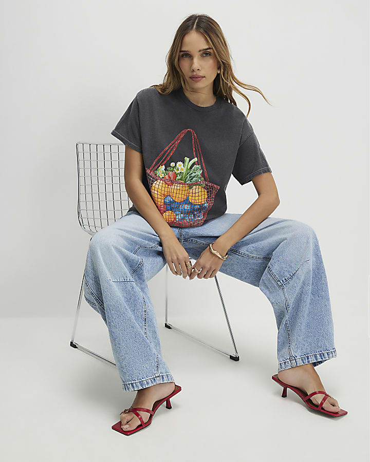 Grey Washed Fruit Basket T-Shirt