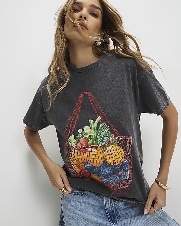 Grey Washed Fruit Basket T-Shirt