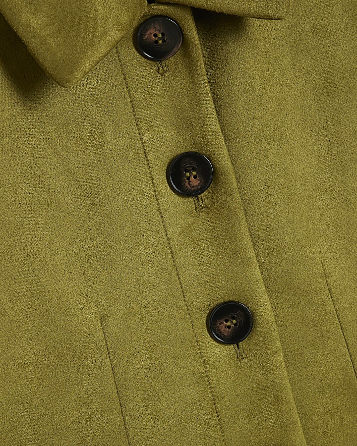 Green Faux Suede Button Through Shirt