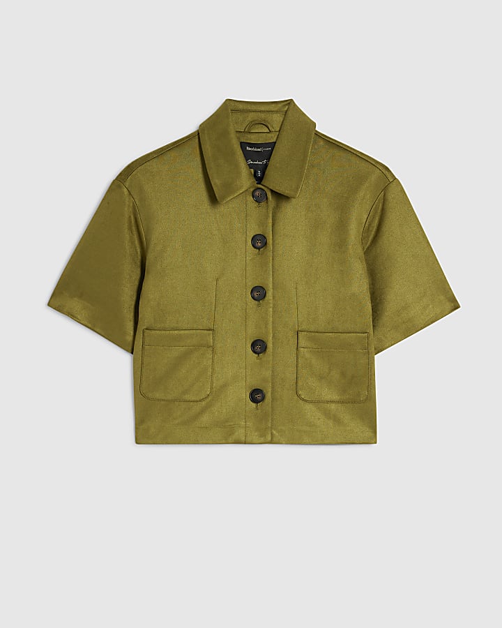 Green Faux Suede Button Through Shirt