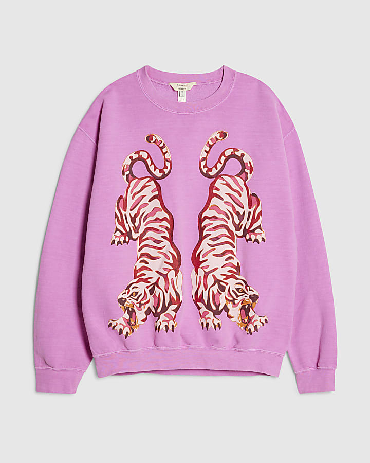 Pink Long Sleeve Tiger Sweatshirt