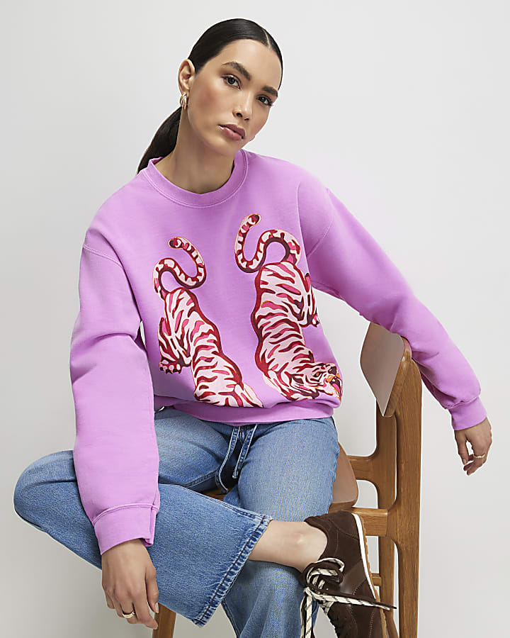 Pink Long Sleeve Tiger Sweatshirt