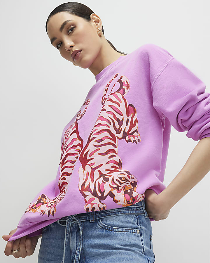 Pink Long Sleeve Tiger Sweatshirt
