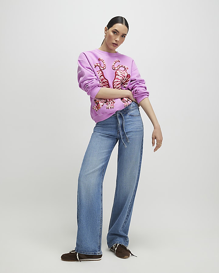 Pink Long Sleeve Tiger Sweatshirt