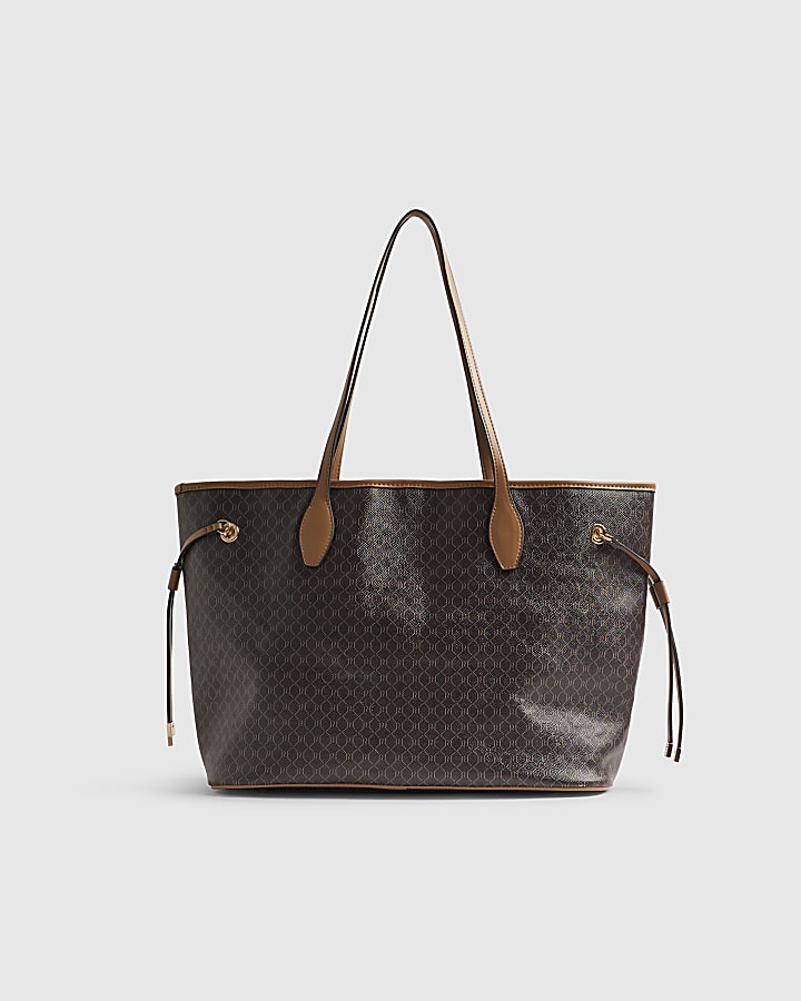 Brown Monogram Side Tie Shopper Bag