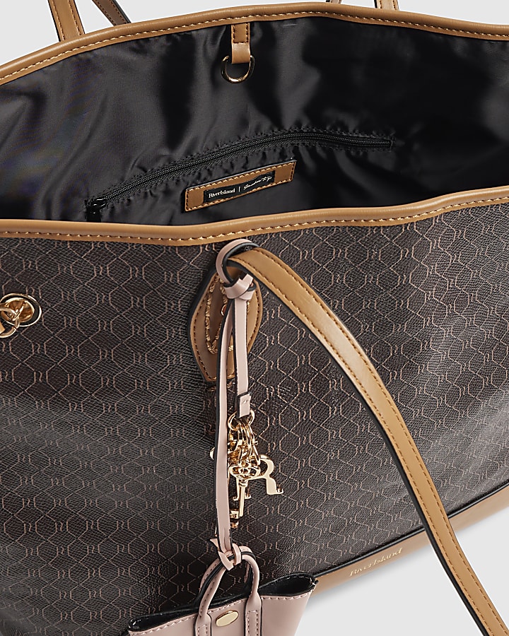 Brown Monogram Side Tie Shopper Bag