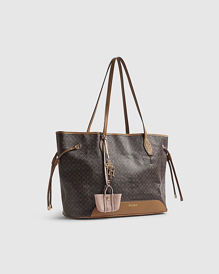 Brown Monogram Side Tie Shopper Bag