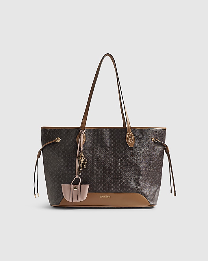 Brown Monogram Side Tie Shopper Bag