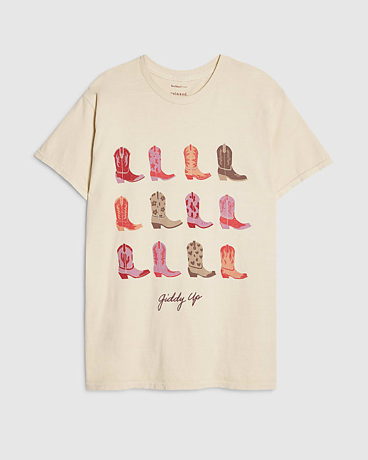Cream Giddy Up Embroidered T-shirt