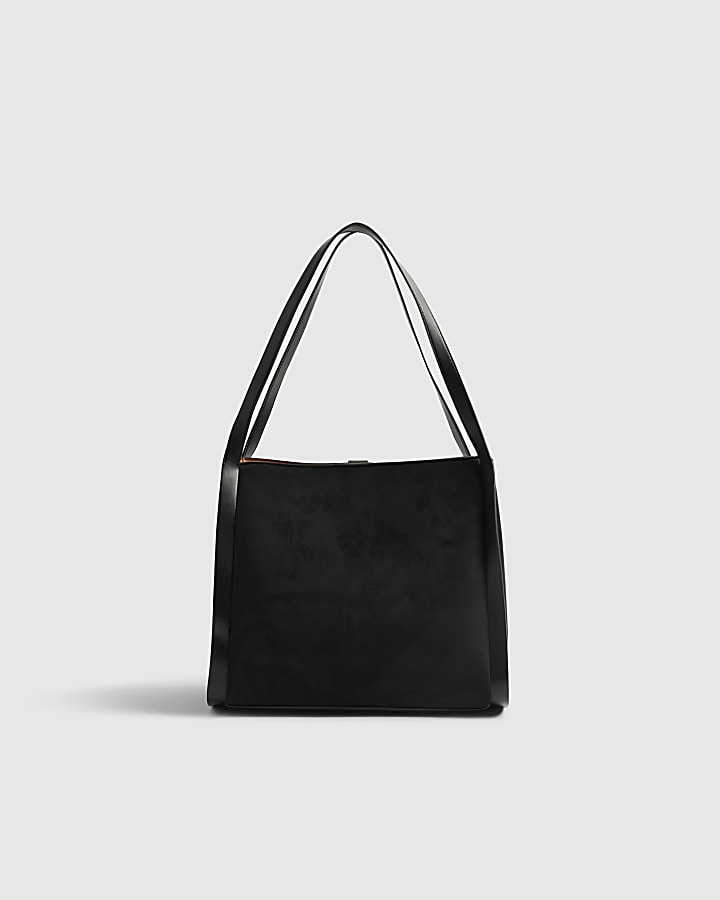 Black RR Tab Front Slouch Bag