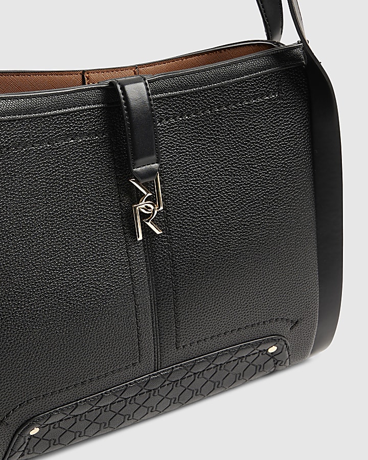 Black RR Tab Front Slouch Bag