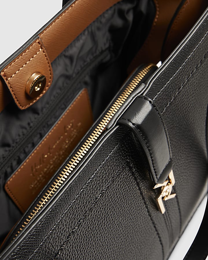 Black RR Tab Front Slouch Bag