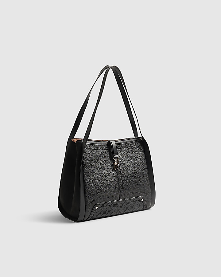 Black RR Tab Front Slouch Bag