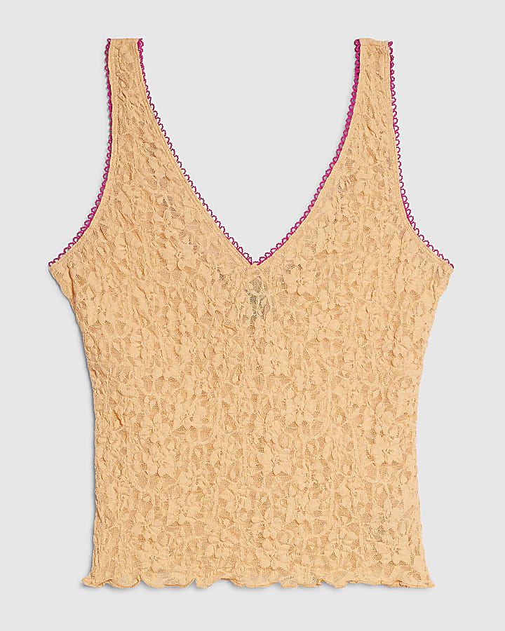 Orange Lace V Neck Cami