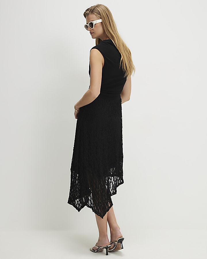 Black Lace Skirt Hybrid Midi Dress