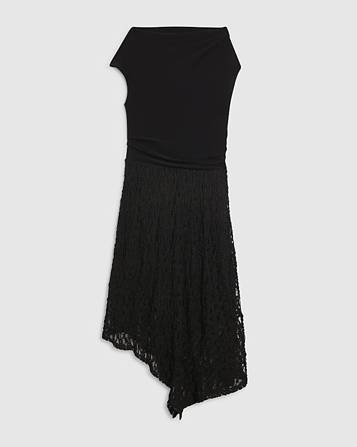 Black Lace Skirt Hybrid Midi Dress