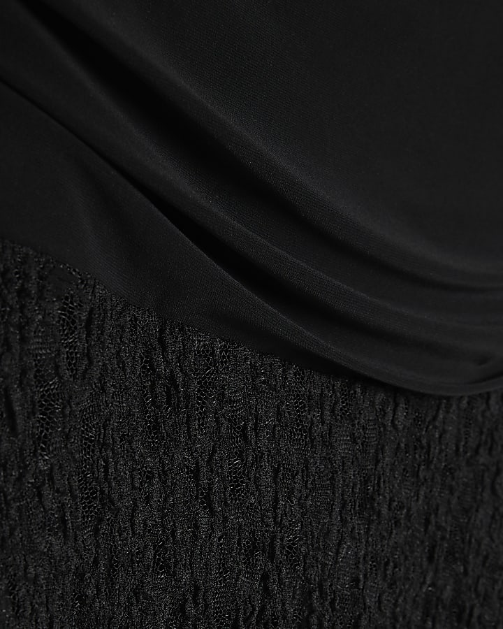 Petite Black Lace Hybrid Drape Dress