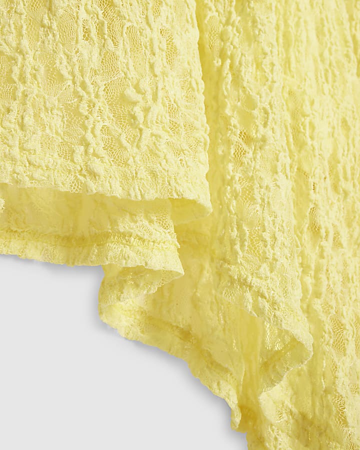 Yellow Hybrid Lace Skirt Drape Dress
