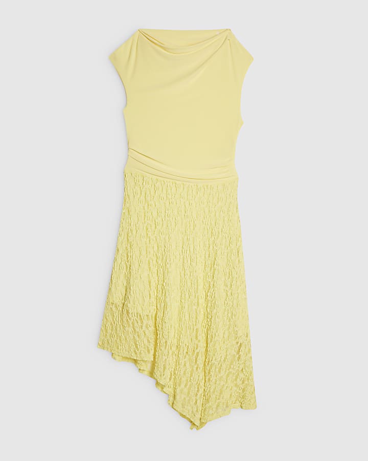 Yellow Hybrid Lace Skirt Drape Dress