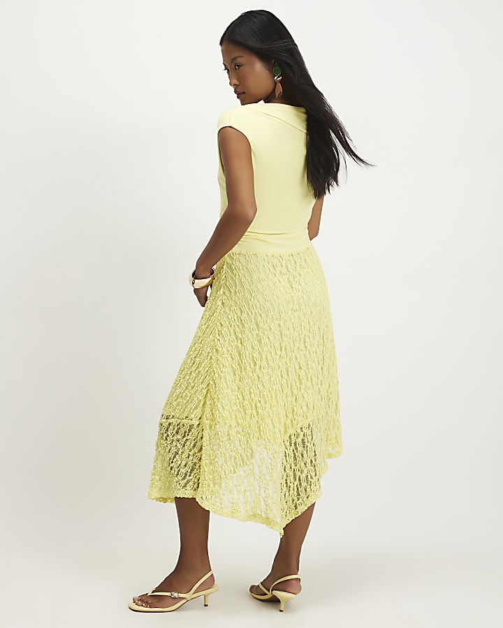 Petite Yellow Lace Hybrid Drape Dress