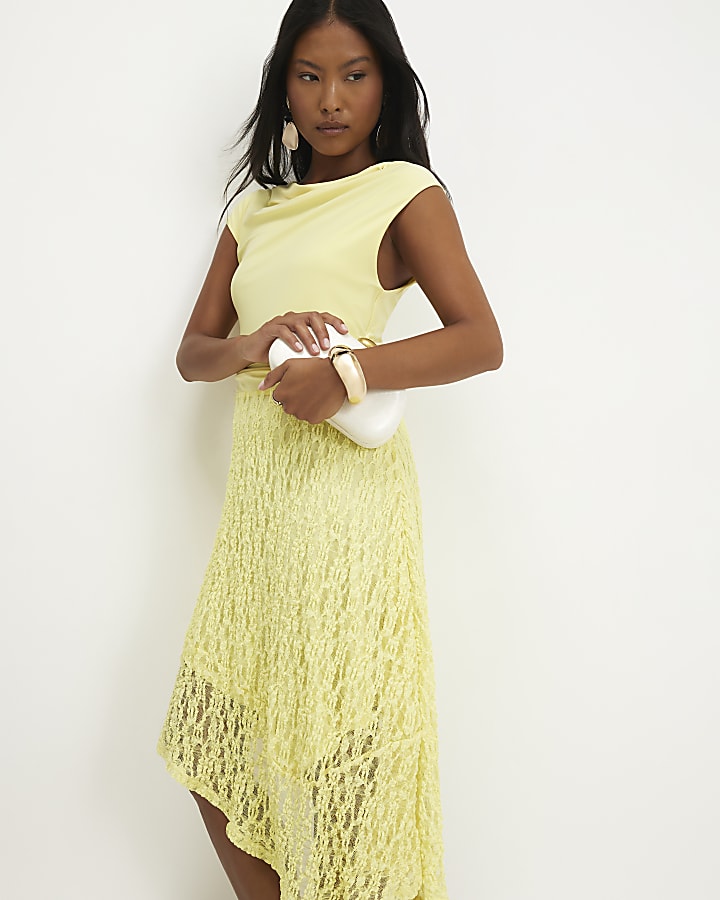 Petite Yellow Lace Hybrid Drape Dress
