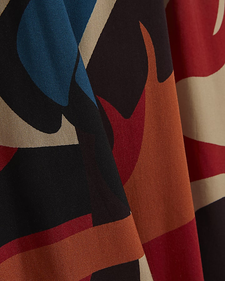 Brown Leaf Print Midi Dress