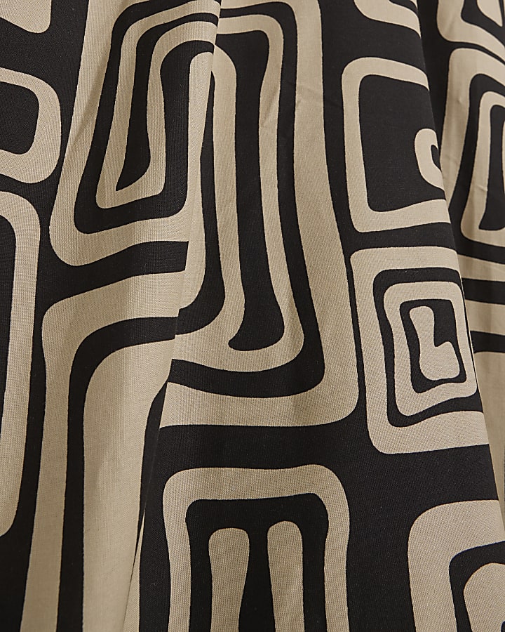 Black Geometric Print Midi Dress