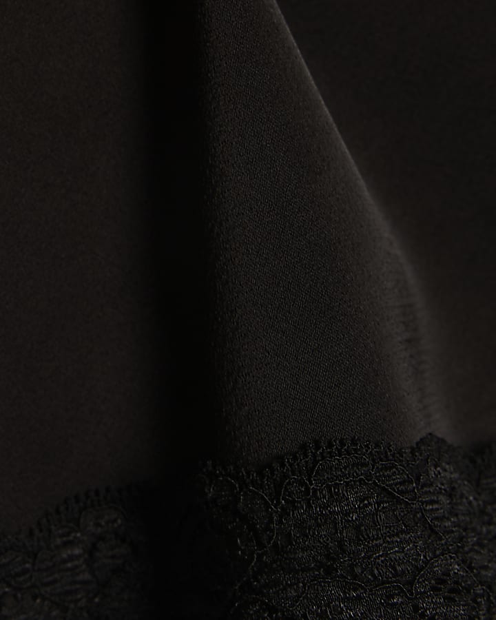 Black Satin Lace Trim Shorts