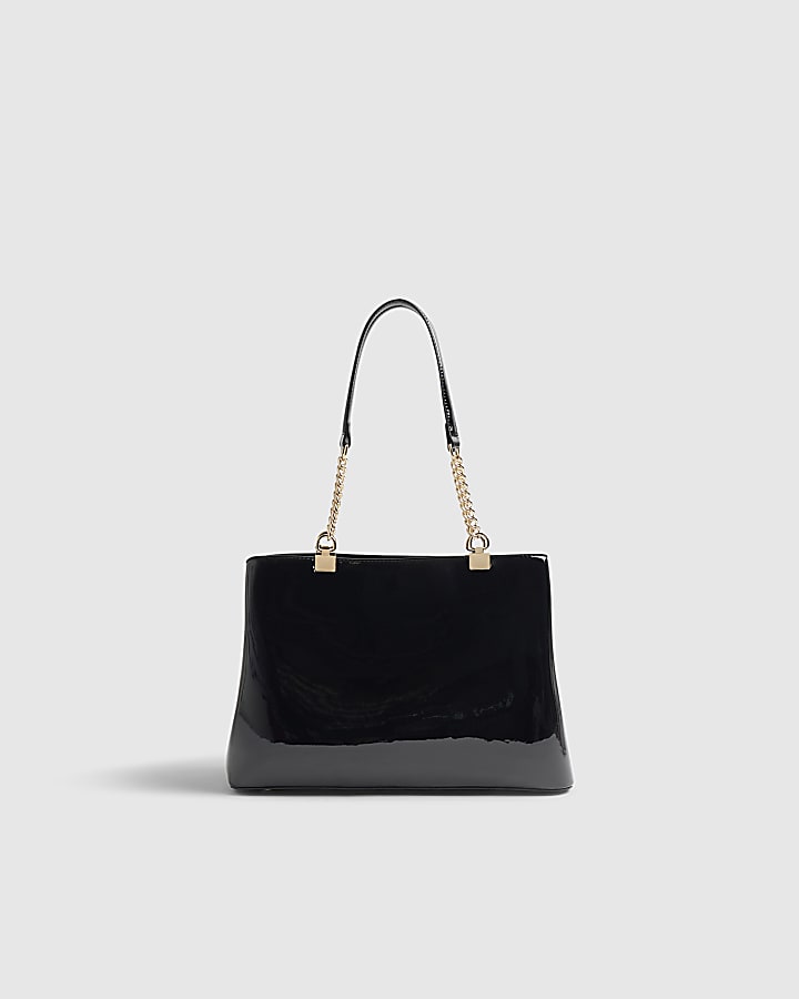 Black Chain Handle Embossed Tote Bag
