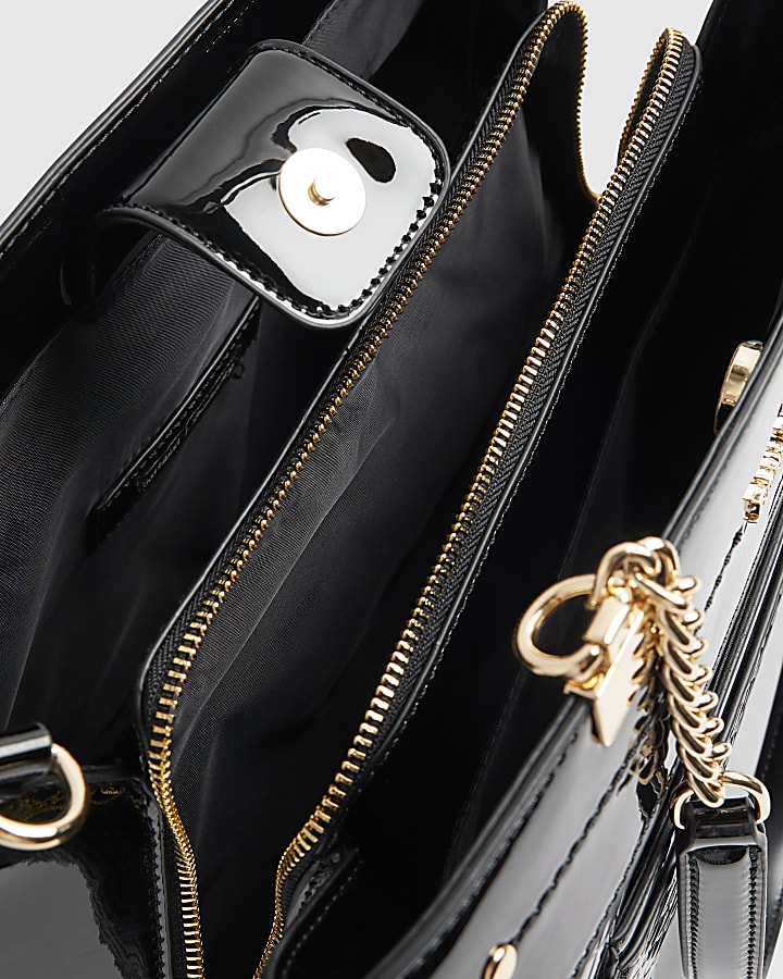 Black Chain Handle Embossed Tote Bag