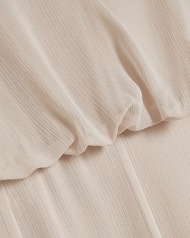 Cream  V Neck Sheer Overlay Maxi Dress