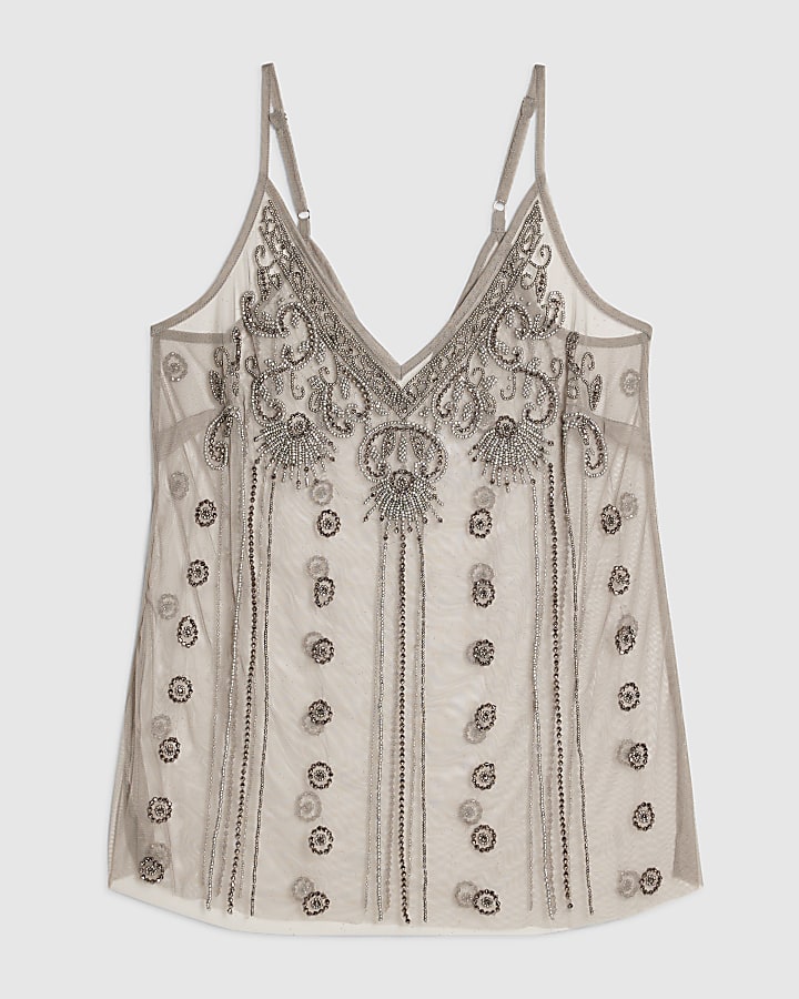 Silver Mesh Embellished Cami Top
