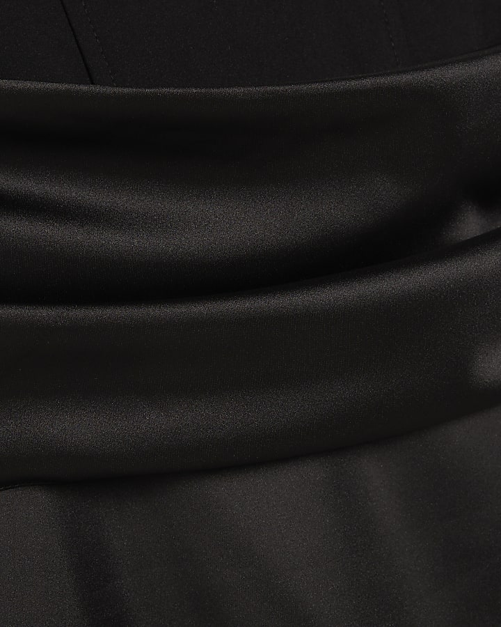 Black Satin Sleeveless Midi Dress