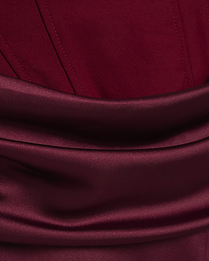 Red Satin Sleeveless Midi Dress