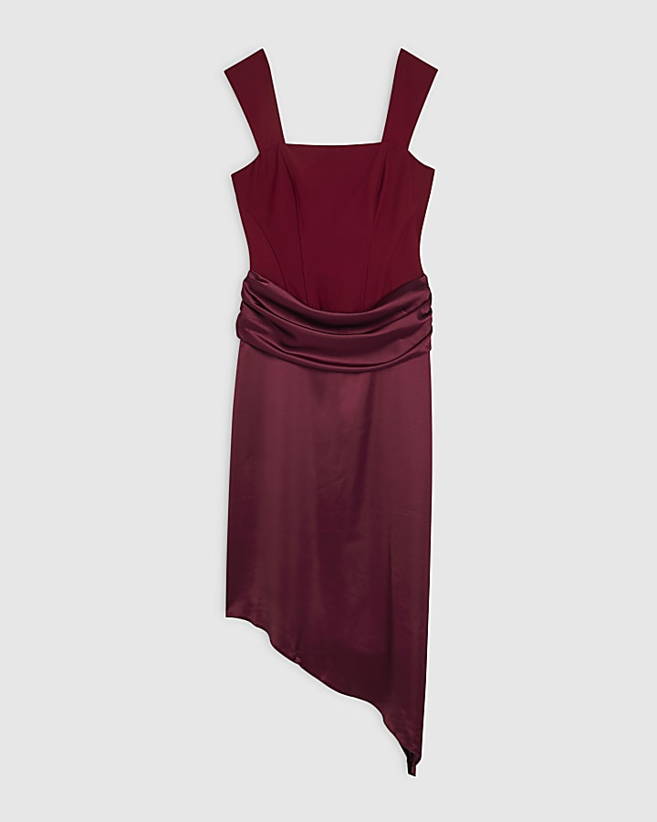 Red Satin Sleeveless Midi Dress