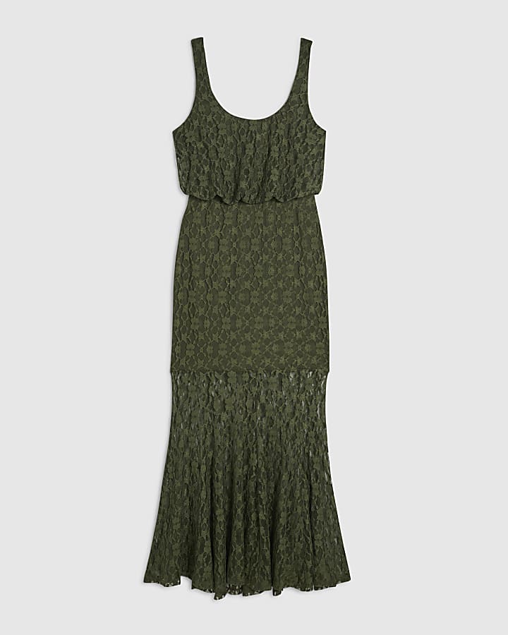 Khaki Lace Sleeveless Maxi Dress