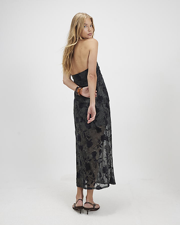 Blue Halter Neck Devore Maxi Dress