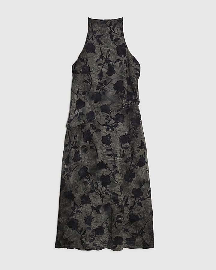 Petite Blue Halter Neck Devore Maxi Dress